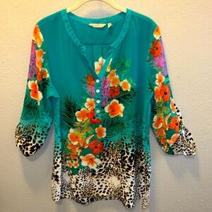 Soft Surroundings Tunic Top Blouse Tropical Floral Animal Print Women’s Medium